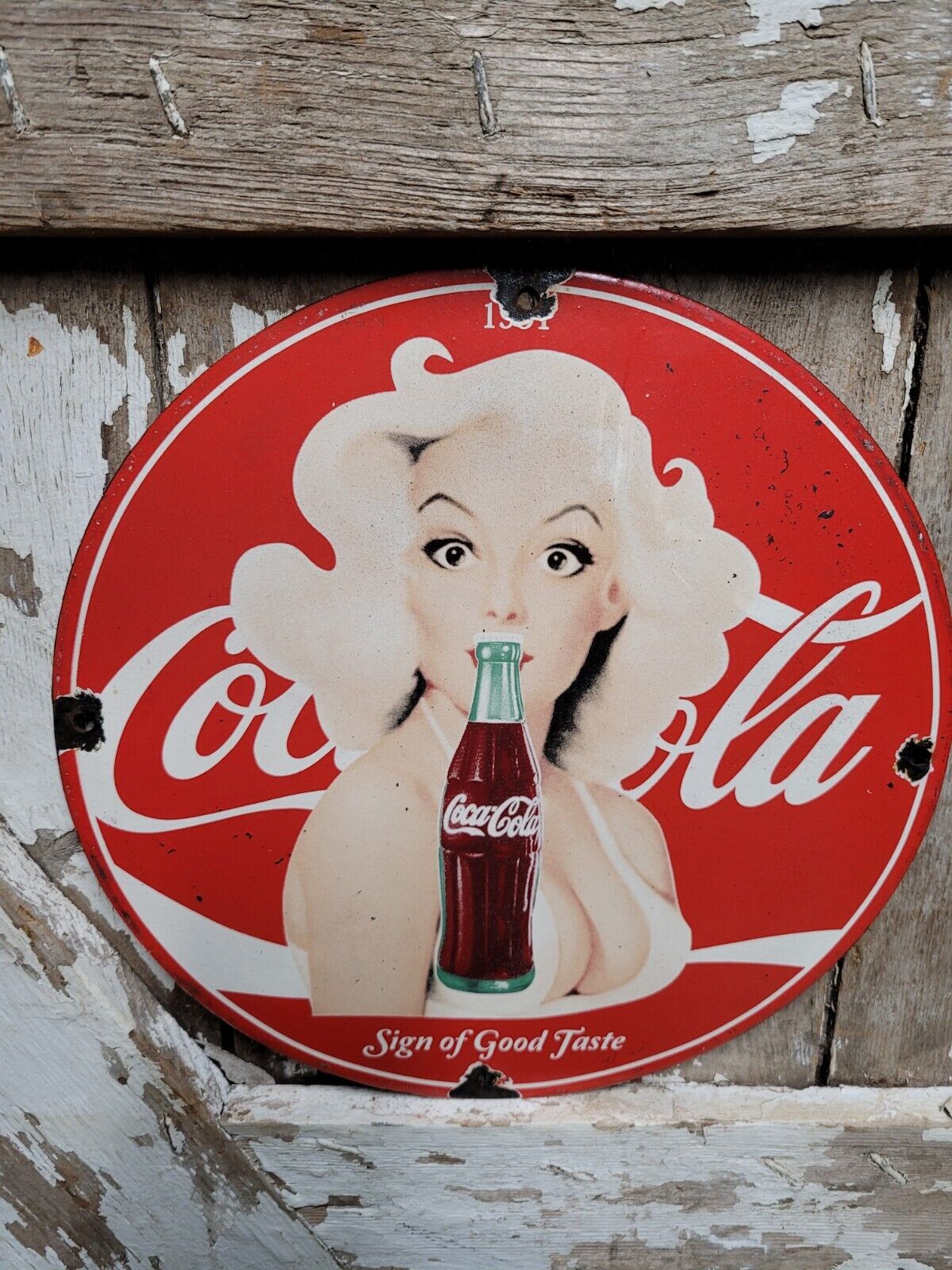 VINTAGE COCA COLA SIGN 1951 MARILYN MONROE COKE SODA BEVERAGE OLD PORCELAIN SIGN