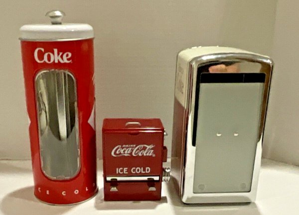 Coca Cola Table Craft Toothpick Dispenser Napkin Dispenser Straw Holder Lot of 3