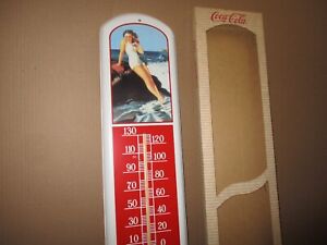 COCA-COLA COKE -Pretty Swimsuit Girl - STILL IN BOX 39" VINTAGE THERMOMETER SIGN