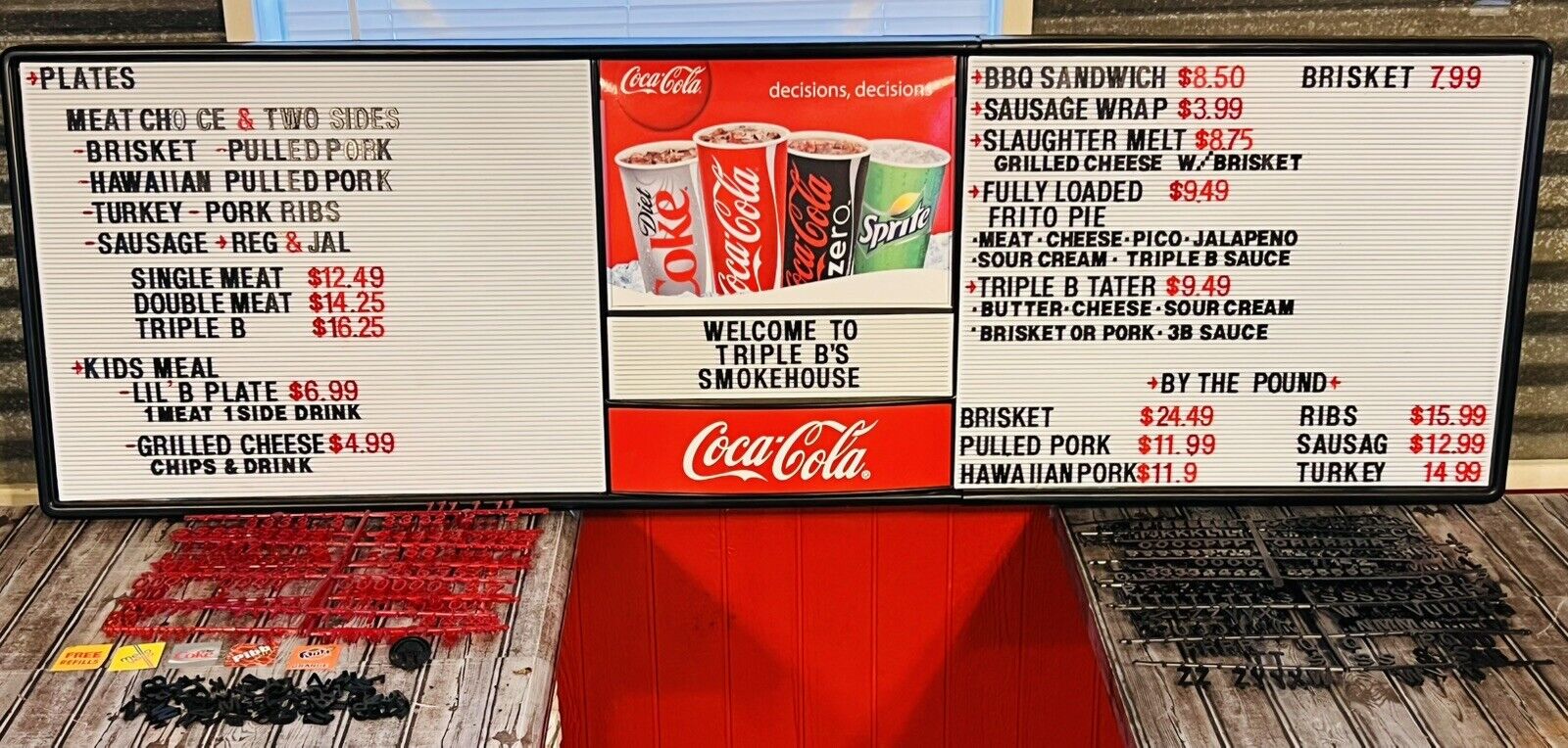 Vintage 72” X 22-1/2” Coca Cola Coke Menu Board Sign W/Letters & Numbers