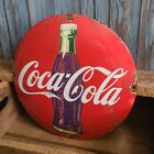 Vintage Coca Cola Coke Bottle Porcelain Soda Pop Advertising Dome Button Sign