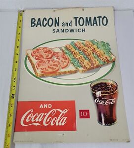 X-83 VINTAGE 1950'S BACON TOMATO SANDWICH COCA COLA CARDBOARD SIGN 16 5/8X12