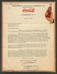 COCA-COLA CHARLESTON SOUTH CAROLINA BOTTLING McDOWELL ESTATE SIGNED LETTER 39 A