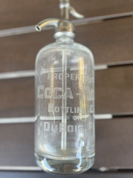 Coca-Cola Bottling Co. Vtg Etched Seltzer Bottle Dubois, Pa Heavy Czech Glass