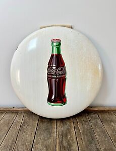 Vintage Coca Cola 24" White Porcelain Enamel Button - White Vintage Coke Button