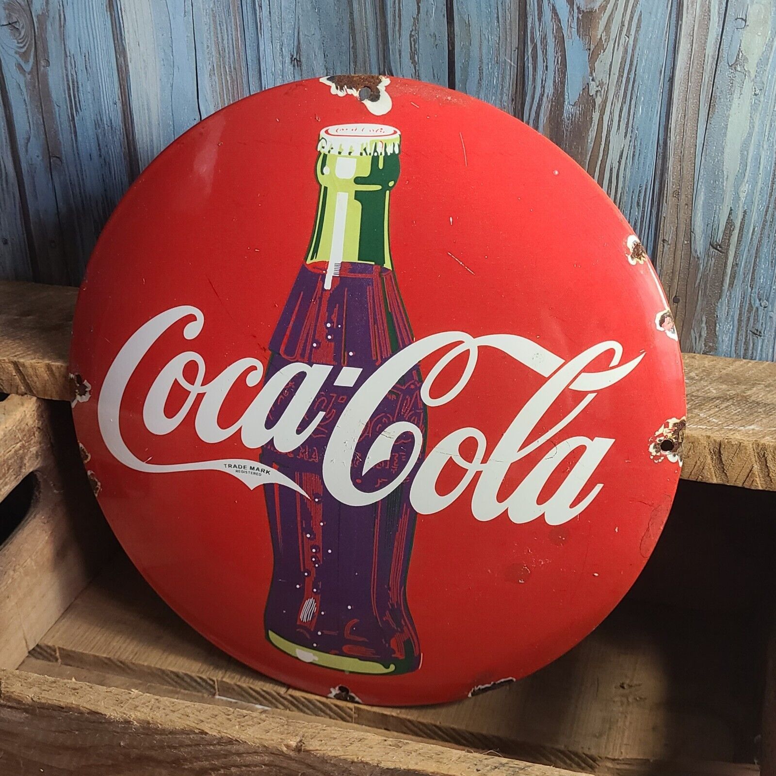 Vintage Coca Cola Coke Bottle Porcelain Soda Pop Advertising Dome Button Sign
