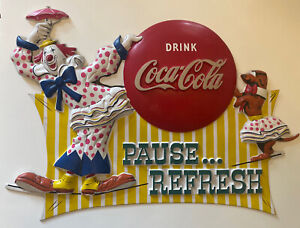 Coca Cola Clown Dog Circus Vacuform Sign 1960's Rare In Great Condition