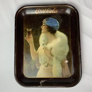 Original 1925 Coca Cola Tray Party Girl Wearing Fur Stole USA