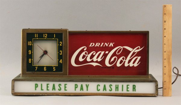 Vintage 1950s Drink Coca-Cola Advertising Light-Up Counter Sign Clock NO RESERVE