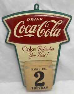 ORIGINAL 1960’s COCA-COLA FISHTAIL REFRESHES YOU BEST CALENDAR SIGN 1965 PAD