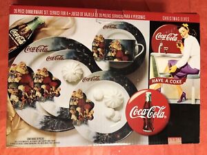 Coca Cola Vntg CHRISTMAS ELVES Dishes 20-Piece Set Place Setting for 4; 1997