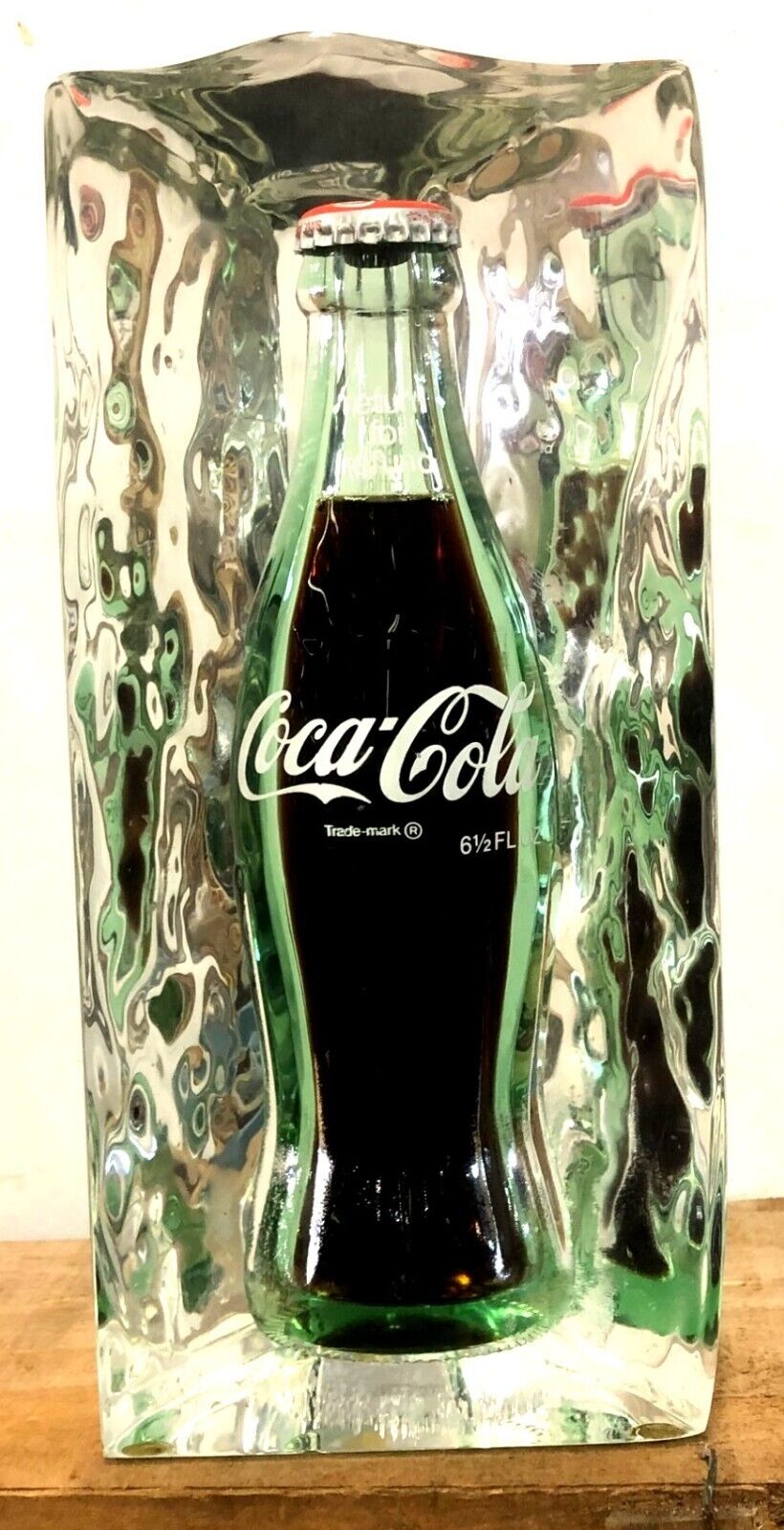 Vintage Unopened 6.5 oz Coca-Cola Classic Bottle in Lucite "Ice" Sculpture