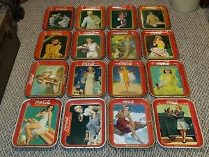 100% ALL Original Antique 1926 - 1942 Vintage Lot Of 16 Coca-Cola Metal Trays