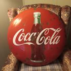 Vintage Porcelain Covered Metal Coca Cola Button Sign 1960's  / 24"