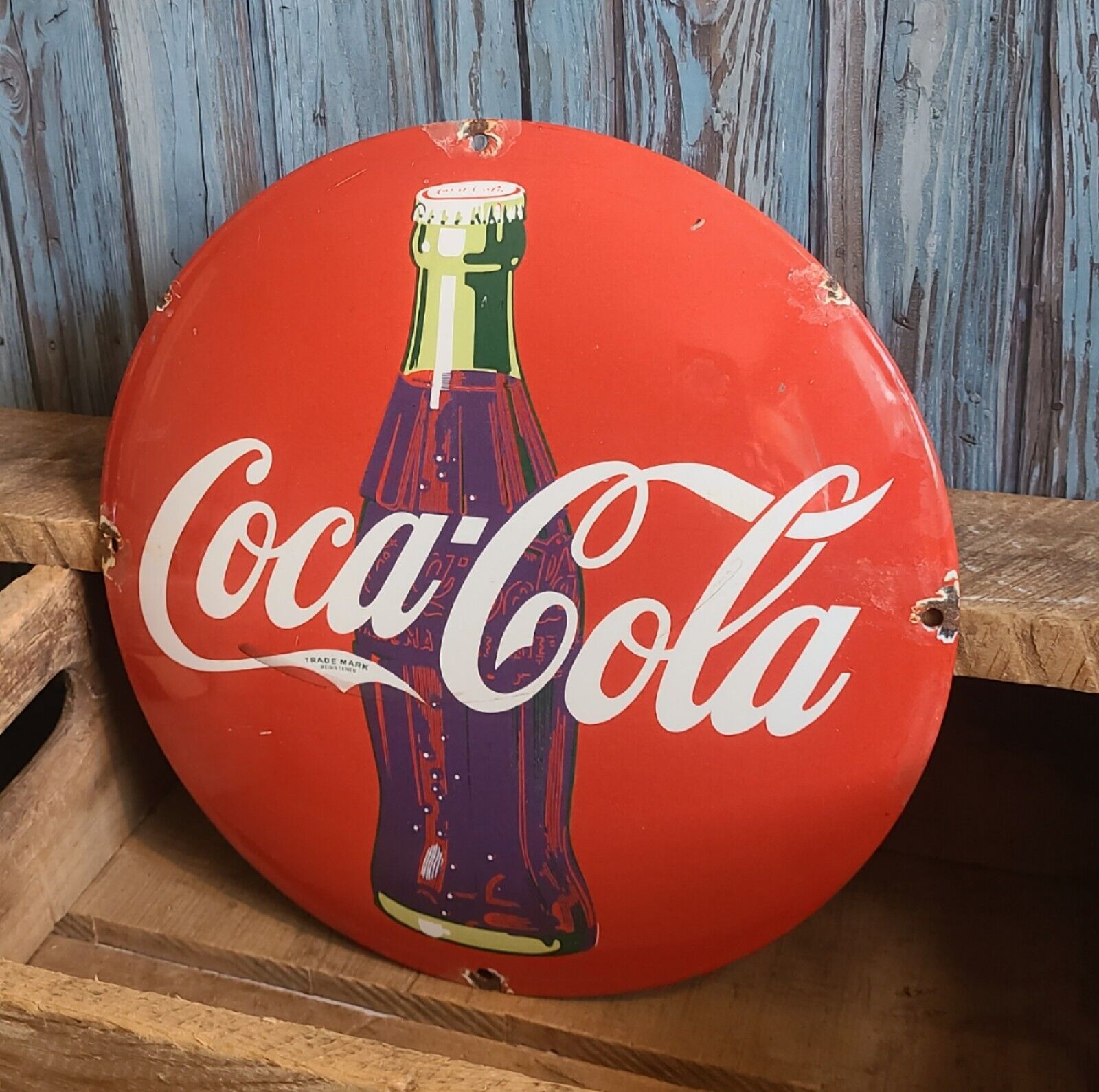 Vintage Coca Cola Coke Bottle Porcelain Soda Pop Advertising Dome Button Sign