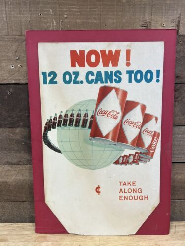 Vintage 1960’s Coca Cola 12oz. Diamond Can Cardboard Advertisement Sign