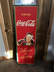 1940s Coca-Cola  Vintage Advertising Tin Sign Original 54 X 17 3/4 inches
