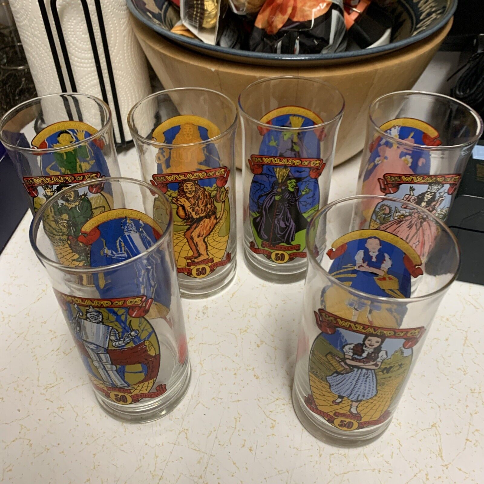 Wizard of Oz 50th Anniversary Coca Cola Collector Glasses 1989 Set of 6 Vintage