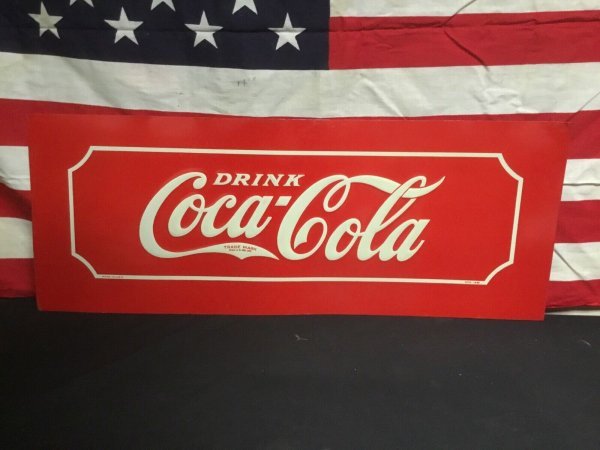Rare 1930s Coca Cola Tin Metal Glascock Cooler Sign Old Store Stock Mint Cond.