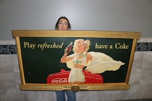 Large 62" Vintage 1948 Coca Cola Soda Pop W/ Kay Displays Wood Frame Sign