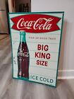 c.1958 Original Vintage Coca Cola Sign Metal Big King Size Ice Cold Bottle Rare