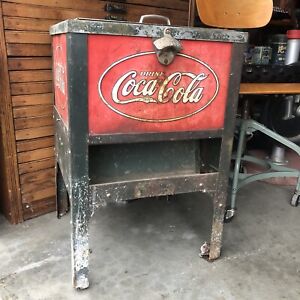 1930'S VINTAGE COCA COLA GLASCOCK ICE CHEST COOLER ADVERTISING SIGN
