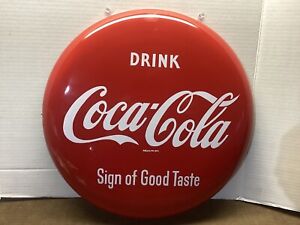 16" Drink Coca Cola Button Sign From Germany / Sign Of Good Taste Logo Porcelain