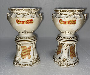Rare Lot Of 2 Coca-Cola Ceramic Syrup Urn Pencil Holder circa 1970's Ltd. Ed.EUC