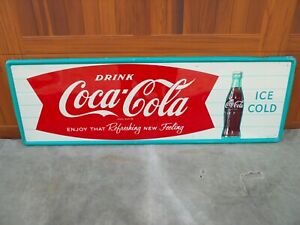 Vintage Drink COCA-COLA Fishtail Soda Sign 53 x 17 Robertson 1962  Country Store