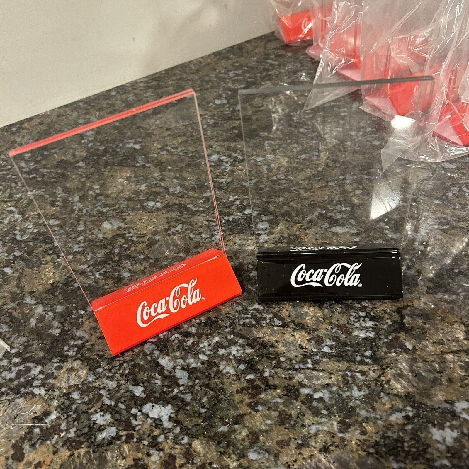 lot of 31 COCA COLA MENU HOLDERS New Red Black 4x6 table Tent drink plastic COKE
