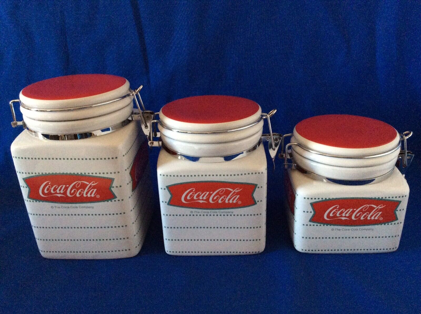 Coca Cola Canister Set Stoneware Everyday Gibson Cookie Jars 3 Pieces