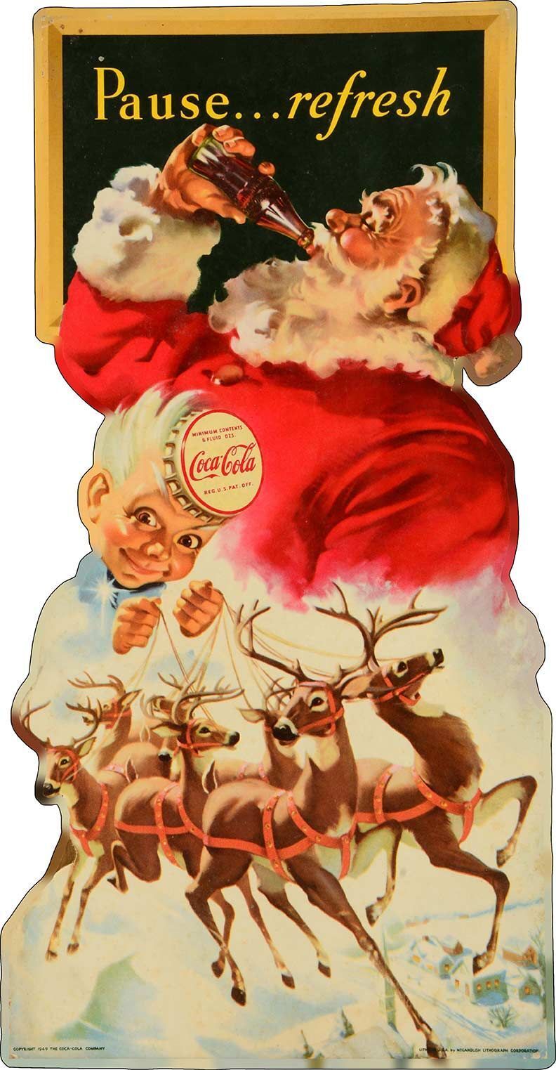 COCA COLA SANTA CLAUS REINDEER 21" HEAVY DUTY USA METAL COKE ADVERTISING SIGN