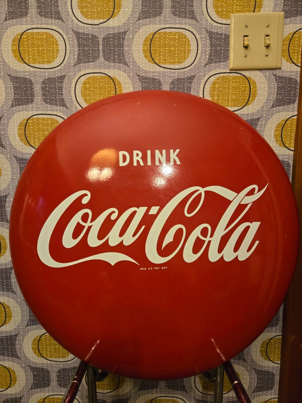 VINTAGE ORIGINAL  1950'S COCA COLA 24" PORCELAIN BUTTON SIGN "DRINK COCA-COLA"