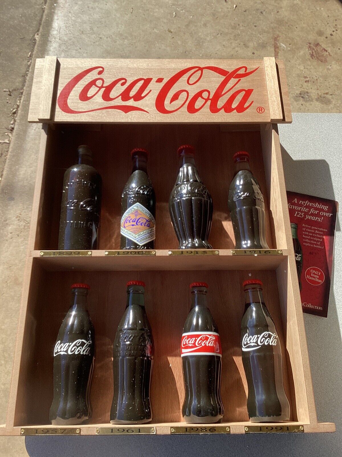 Replica COCA COLA Bottles Hamilton Display Sign Set 1899 - 1991 Vintage Lot