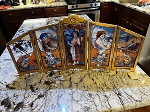 Coca Cola Four Seasons 5 stained glass panels - 1986 Very Rare
