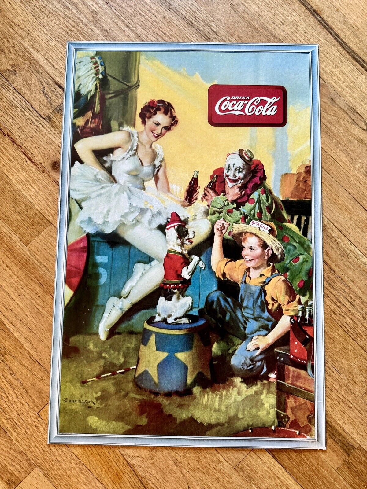 Rare Vintage Coca Cola Circus Clown Cardboard Poster - 1936 Snyder & Black