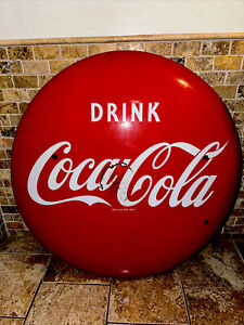 Coca Cola Vintage 36" Porcelain Button Sign With One Mounting Brackets stunning