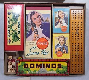 Scarce 1931 Coca Cola Milton Bradley Game Set Cards Checkers Cribbage Soda Pop
