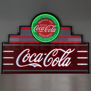 Coca Cola Flex LED Neon sign Marquee 39" Soda Art Deco lamp Steel Case Machine