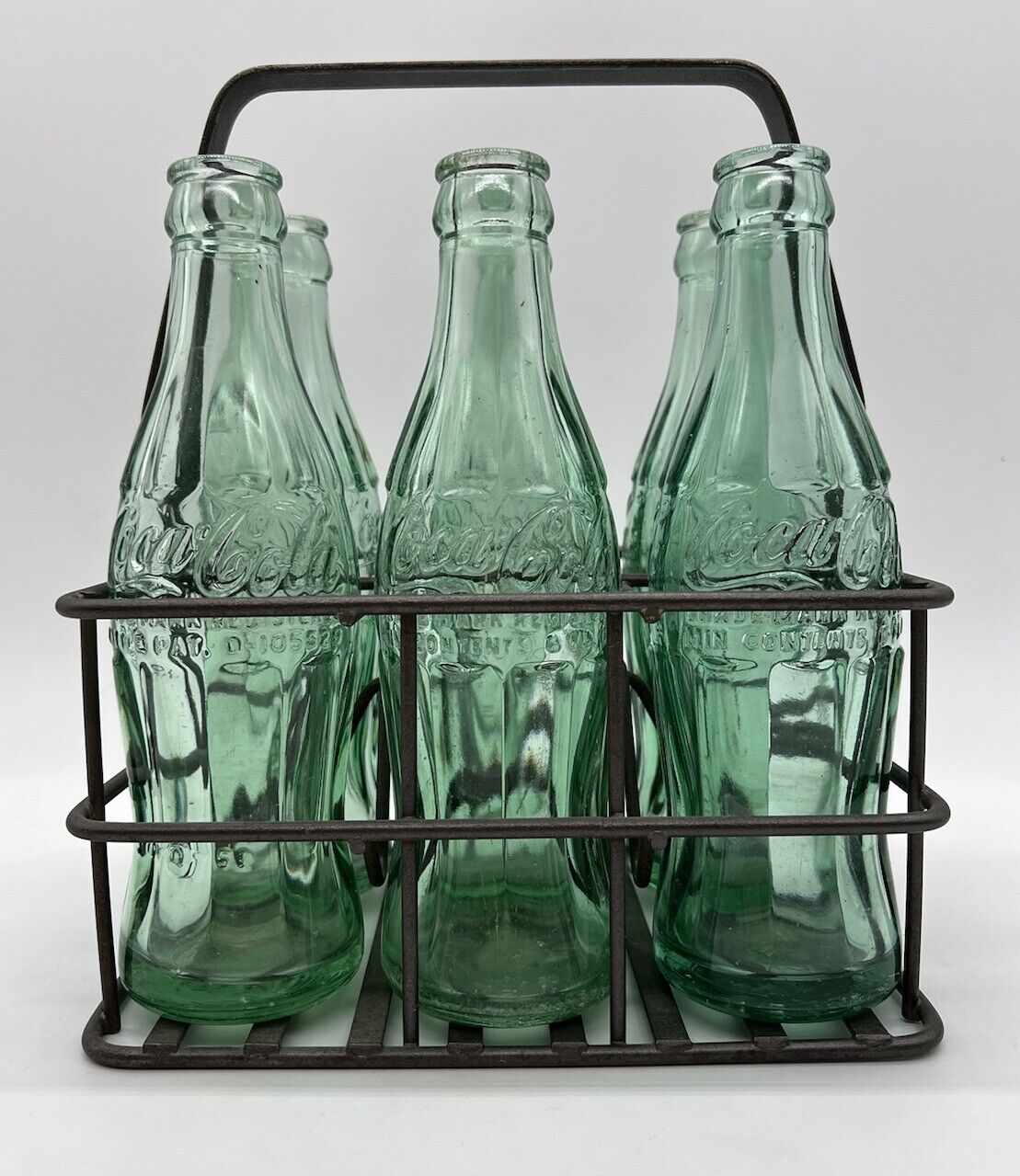 Vintage Coca Cola Bottles & Metal Bottle Carrier Oklahoma Bottle Co 1950 6 Pack