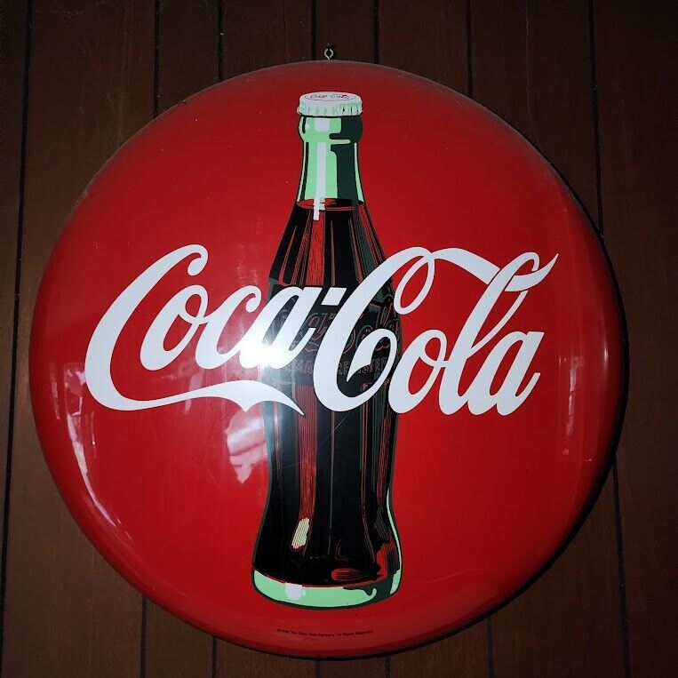 Vintage Original 36” Classic Coca-Cola Coke Round Button Metal Sign 1996