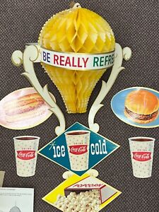 3 VINTAGE COCA COLA cardboard THEATER SIGNS KIT COKE  EARLY 1960's NOS MINT
