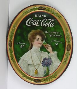 ORIGINAL 1905 COCA-COLA TIN LITHOGRAPH ADVERTISING TRAY - JUANITA COKE GIRL