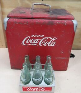 Vintage Coca-Cola Tabletop Portable Coke Bottle Cooler/With Metal Carrier