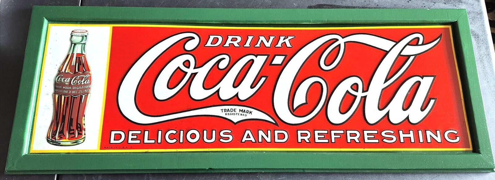 VINTAGE ORIGINAL 1930'S COCA-COLA EMBOSSED TIN SIGN 35" X 12"