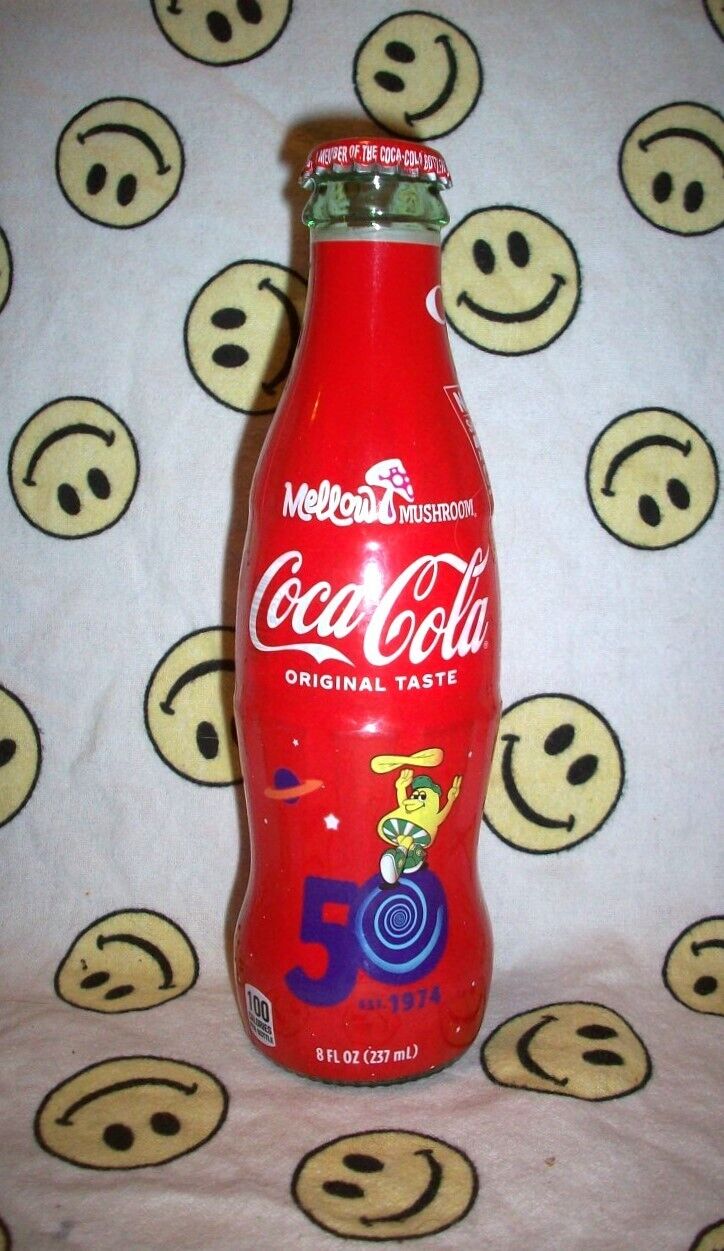 Coke Coca Cola Mellow Mushroom 50, est 1974, EMPTY Glass Bottle 8oz
