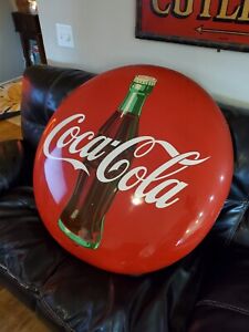VINTAGE ORIGINAL 36" COCA COLA METAL BUTTON SIGN