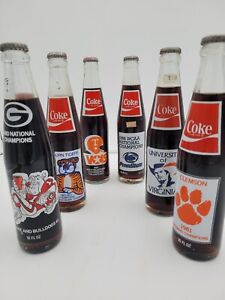 Vintage 1980's College Football Coca Cola 10 Oz Bottles Unopened (Lot Of 6)