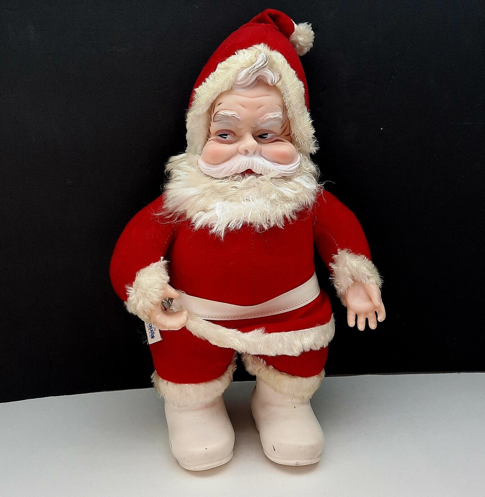 Rushton Co Santa Claus Plush Coca Cola Rubber Face White Boots Vintage No Bottle