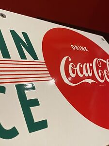Vintage Coca Cola Fountain Service Porcelain Sign Coke 1940’s